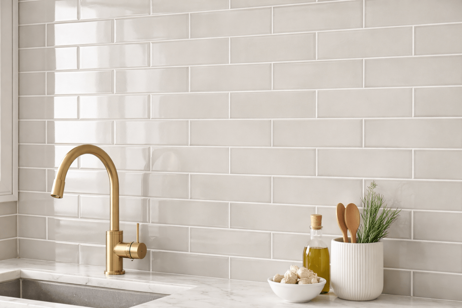 Sleek kitchen details with brass accents