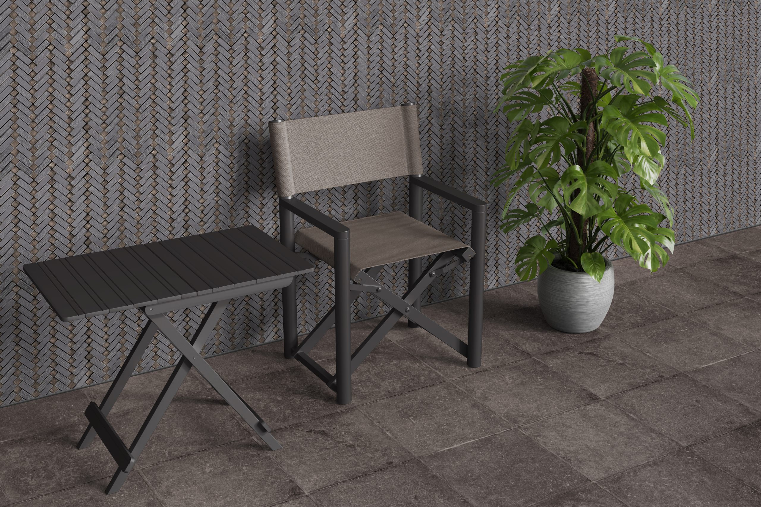 Metro Lead Texture Stippled Chevron Outdoor Wall Mockup