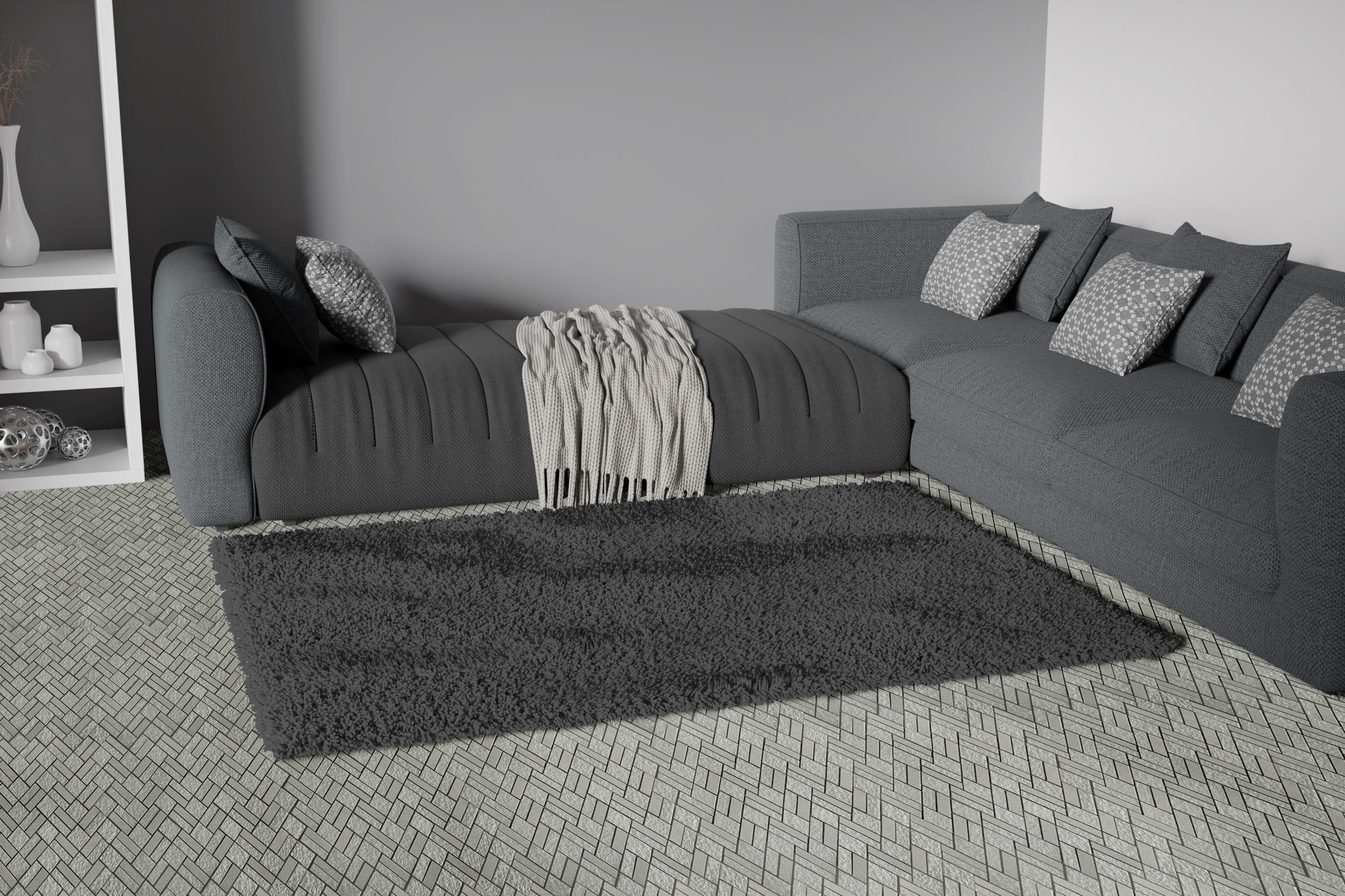 Metro Lite Grey Texture Basketweave Combo Room Mockup