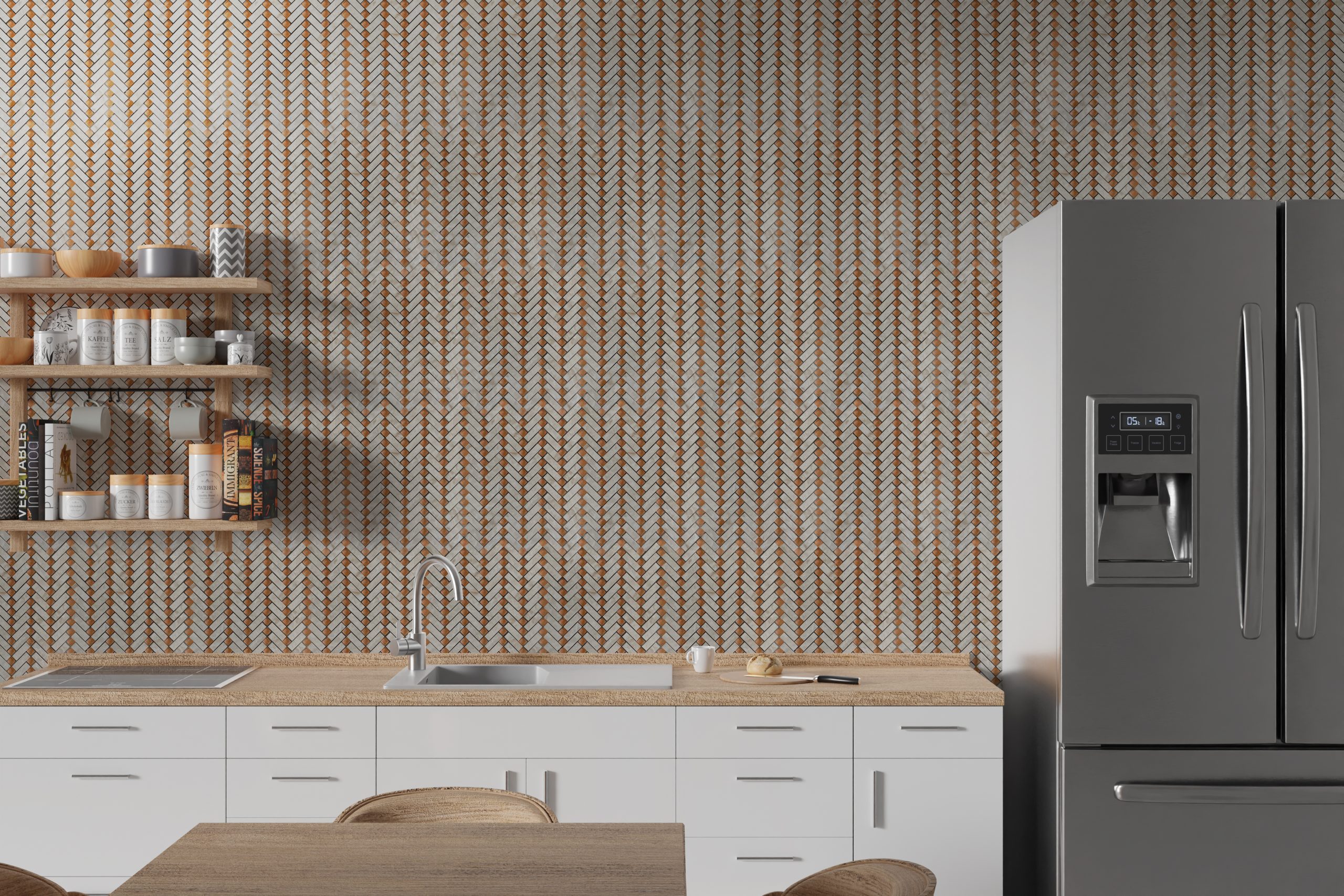 Taj Mahal Reserve Stippled Chevron Kitchen Room Mockup